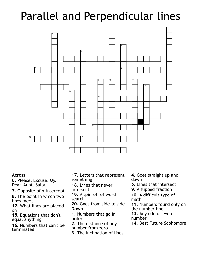 Parallel and Perpendicular lines Crossword