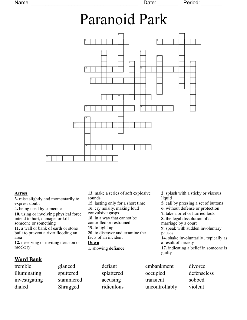 Paranoid Park Crossword