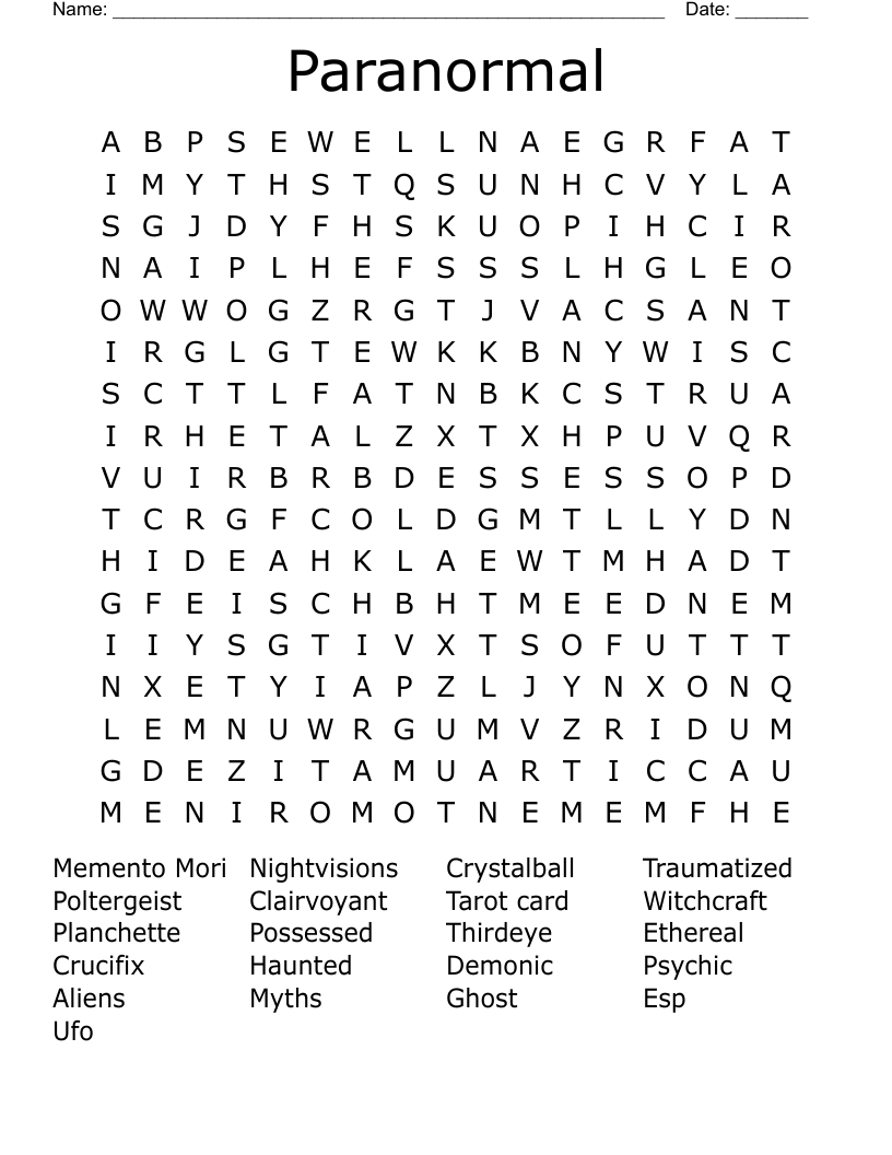 Paranormal Word Search