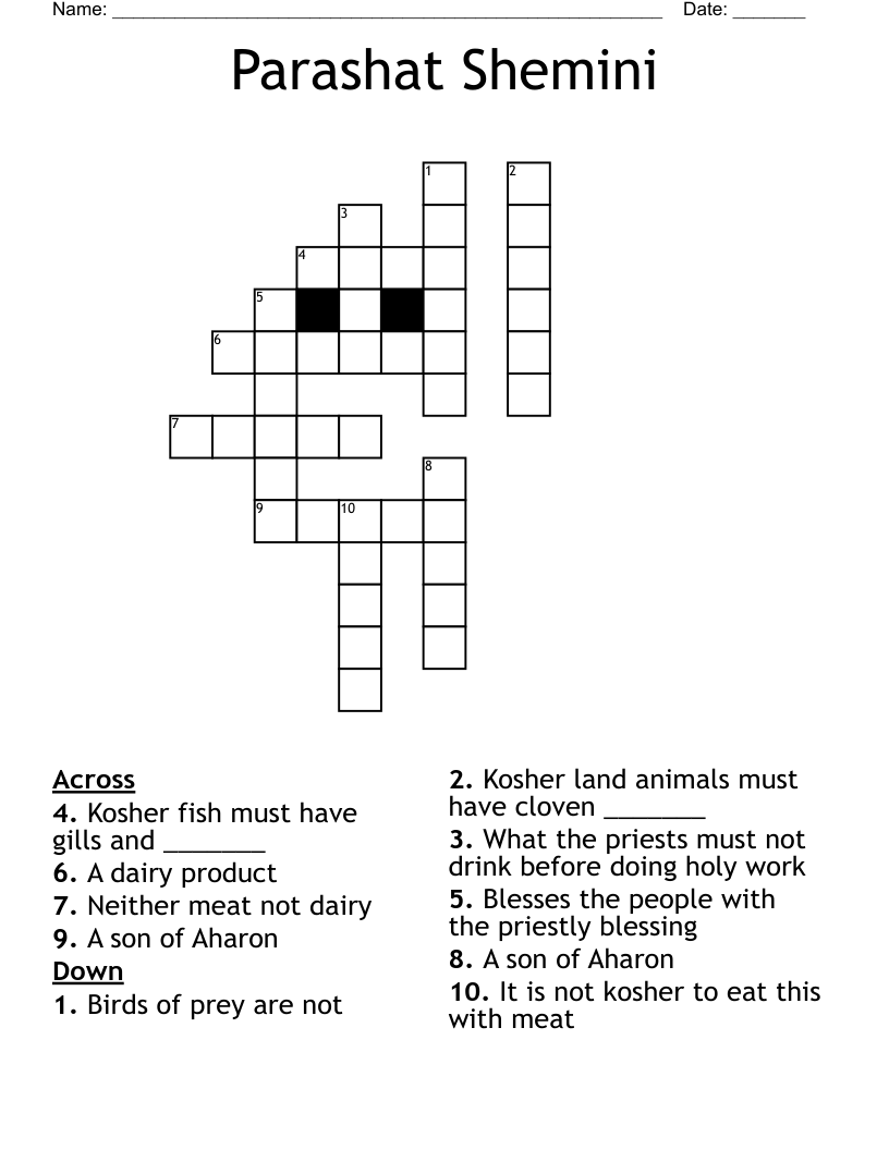 Parashat Shemini Crossword