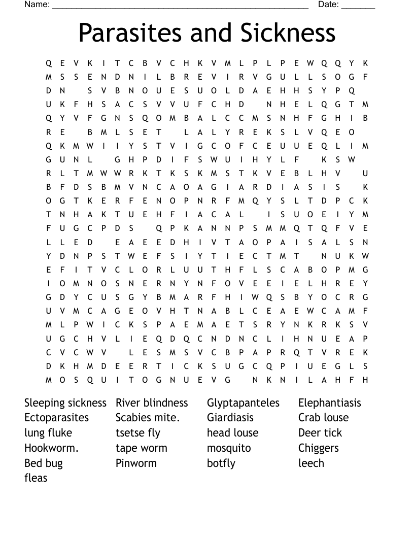 Parasites and Sickness Word Search