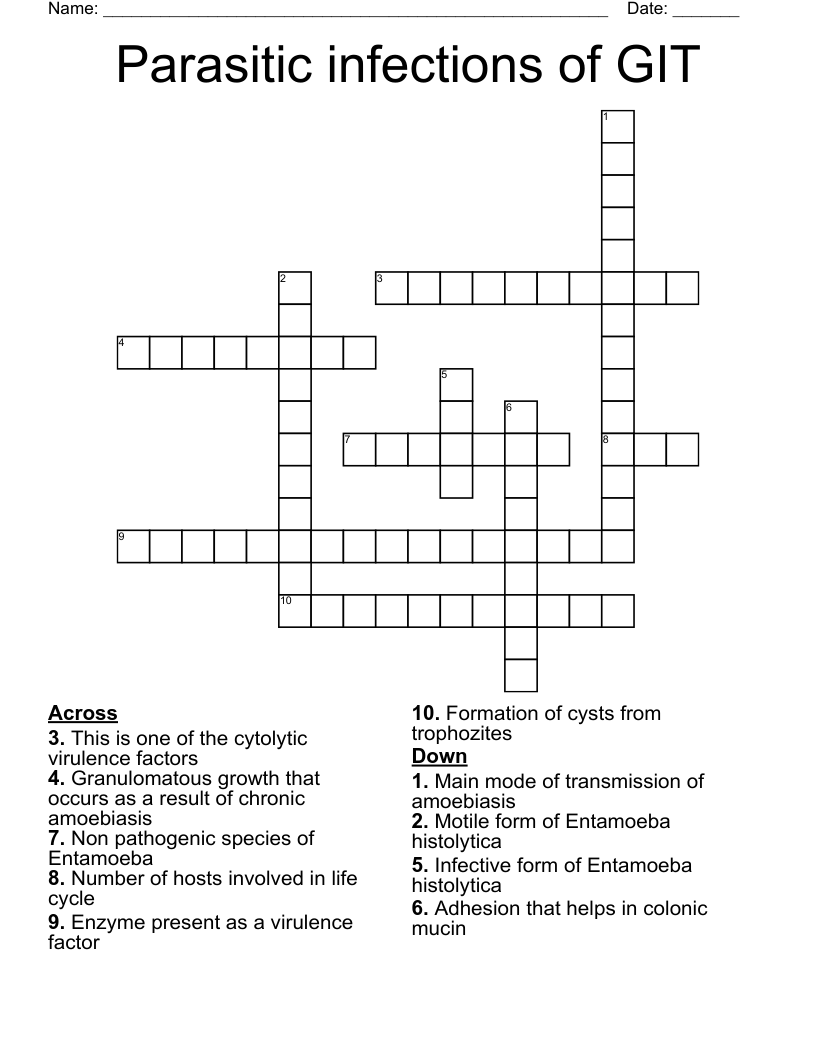 Parasitic infections of GIT Crossword