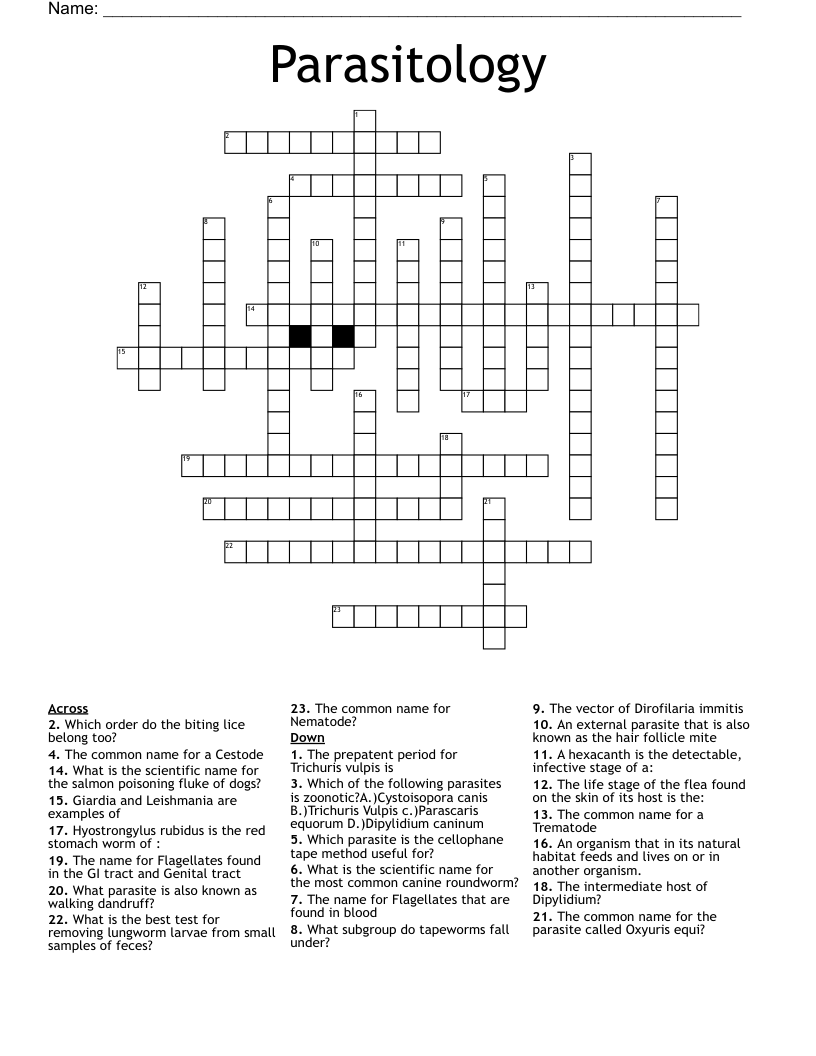 Parasitology Crossword