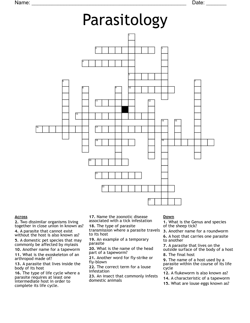 Parasitology Crossword