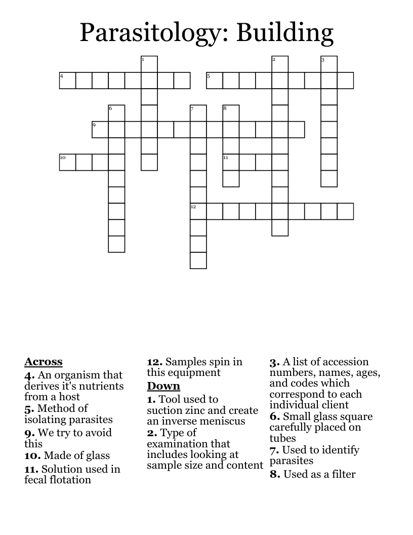 Parasitology: Building Crossword