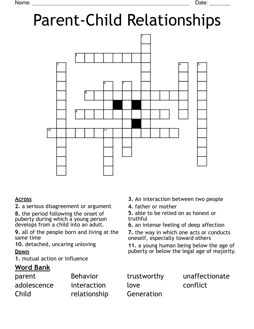 Parent-Child Relationships Crossword