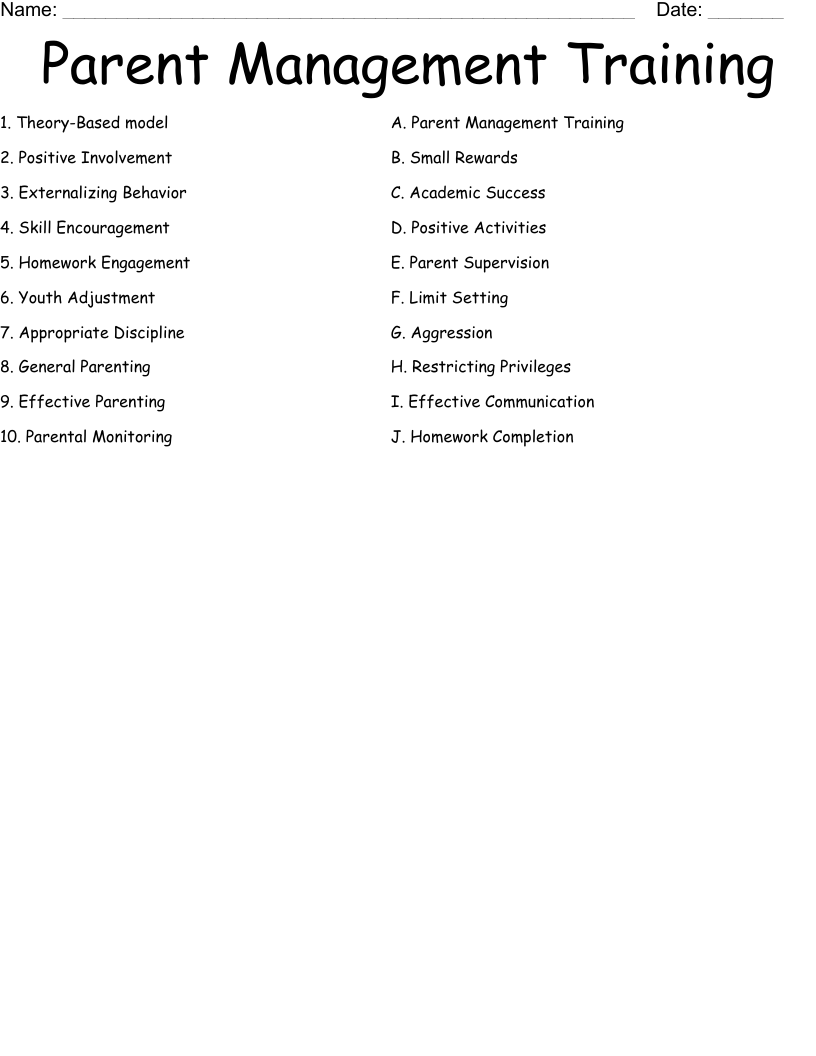 Parent Management Training Worksheet