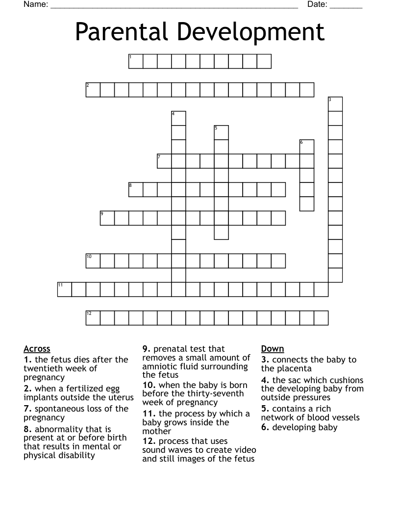 Parental Development Crossword