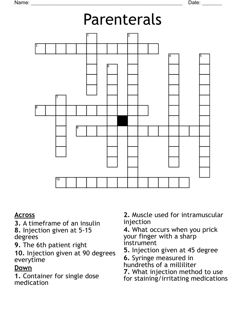 Parenterals Crossword