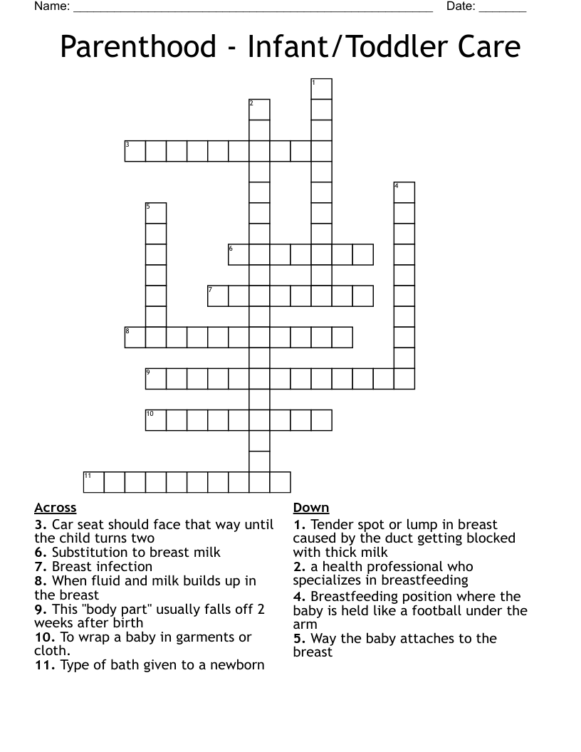 Parenthood - Infant/Toddler Care Crossword