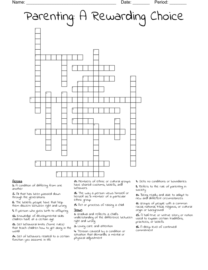 Parenting: A Rewarding Choice  Crossword