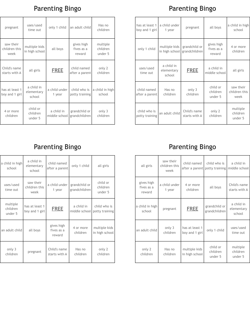 Parenting Bingo