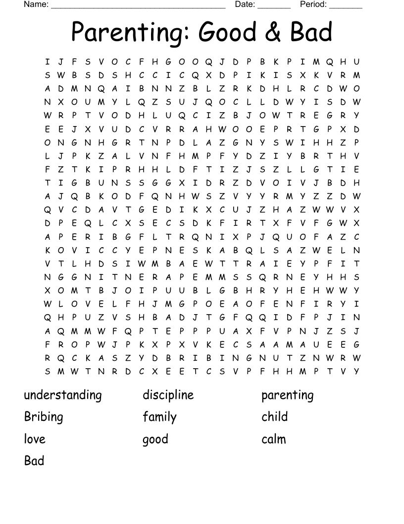 Parenting: Good & Bad Word Search