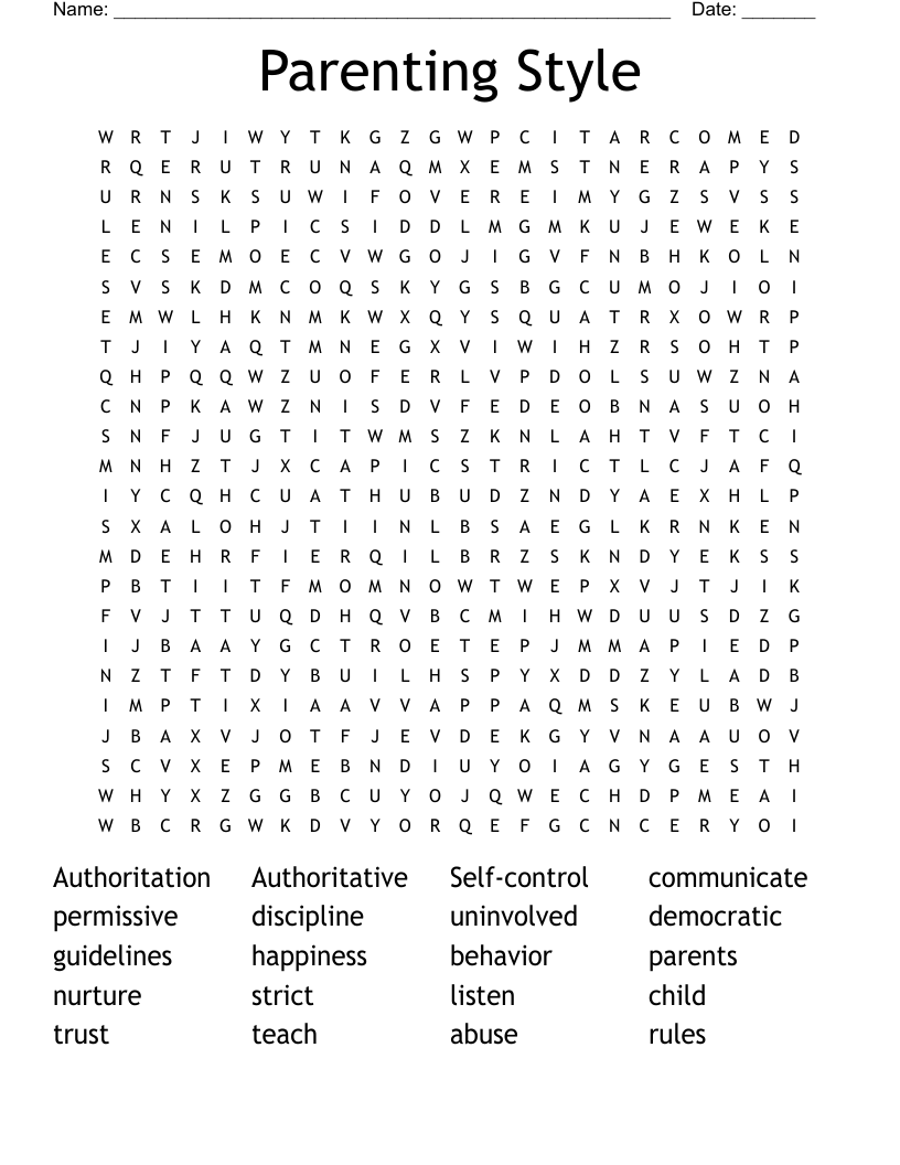 Parenting Style Word Search
