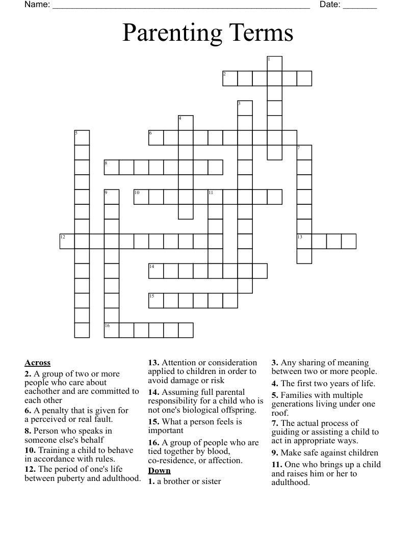 Parenting Terms Crossword