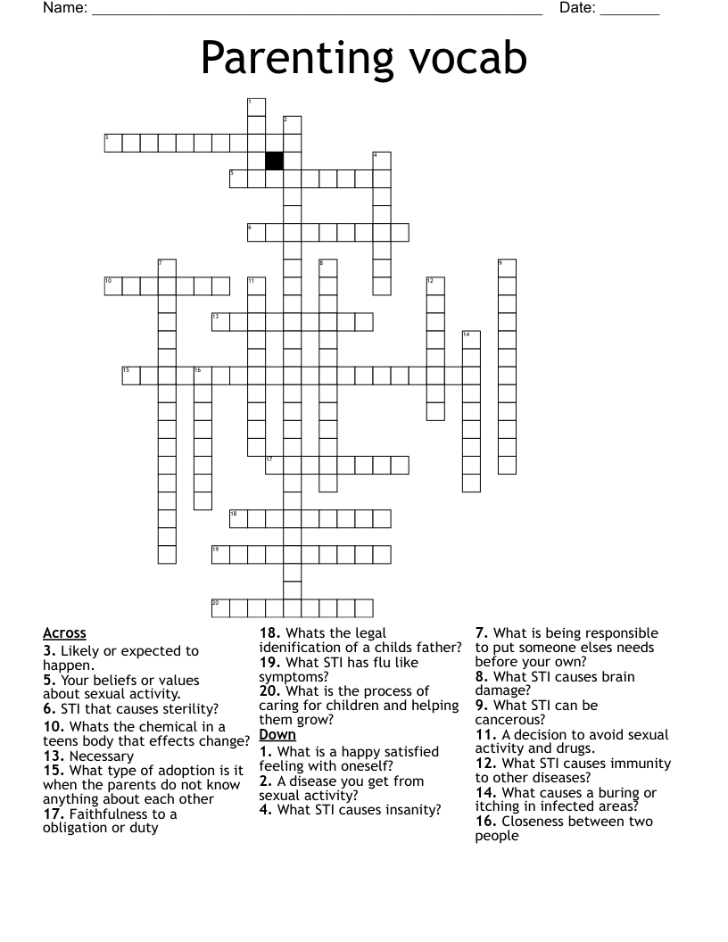 Parenting vocab Crossword