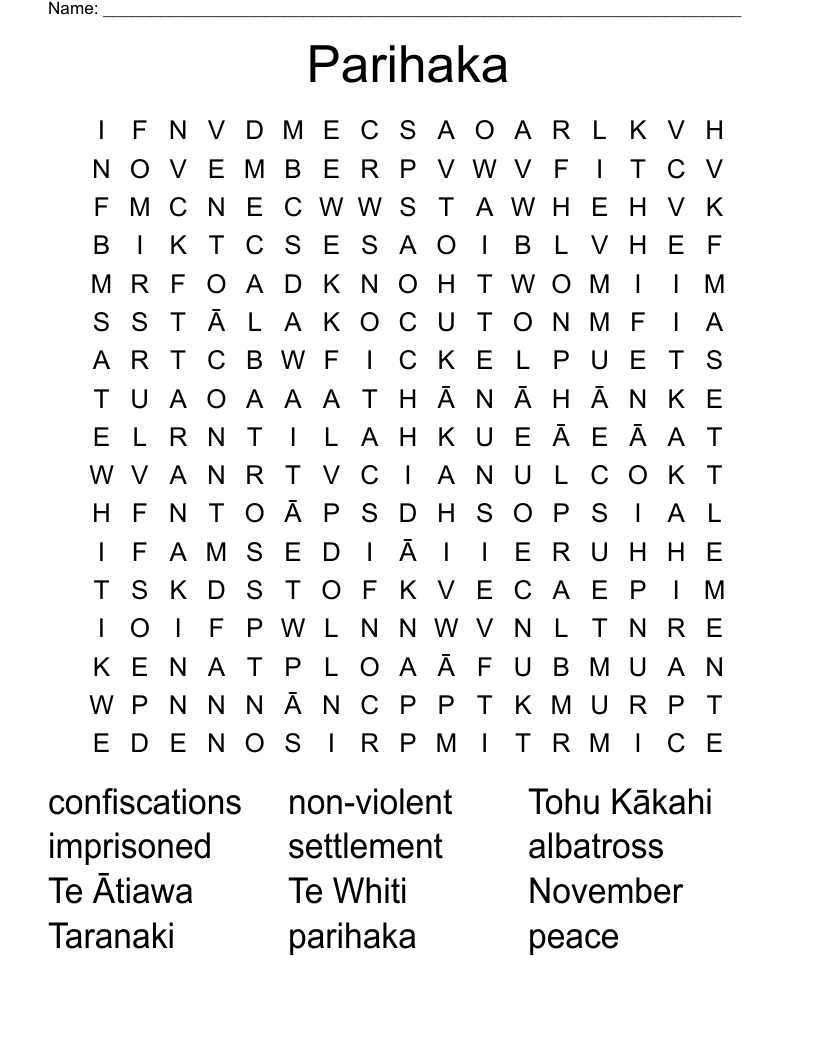 Parihaka Word Search