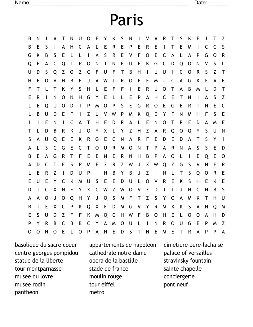 Paris Word Search