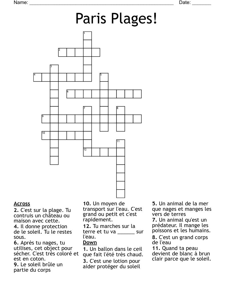 Paris Plages! Crossword