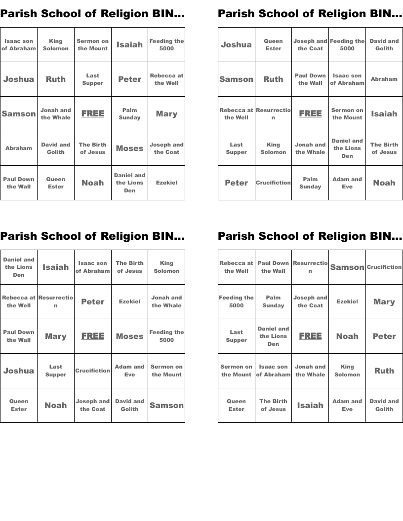 Parish School of Religion BINGO