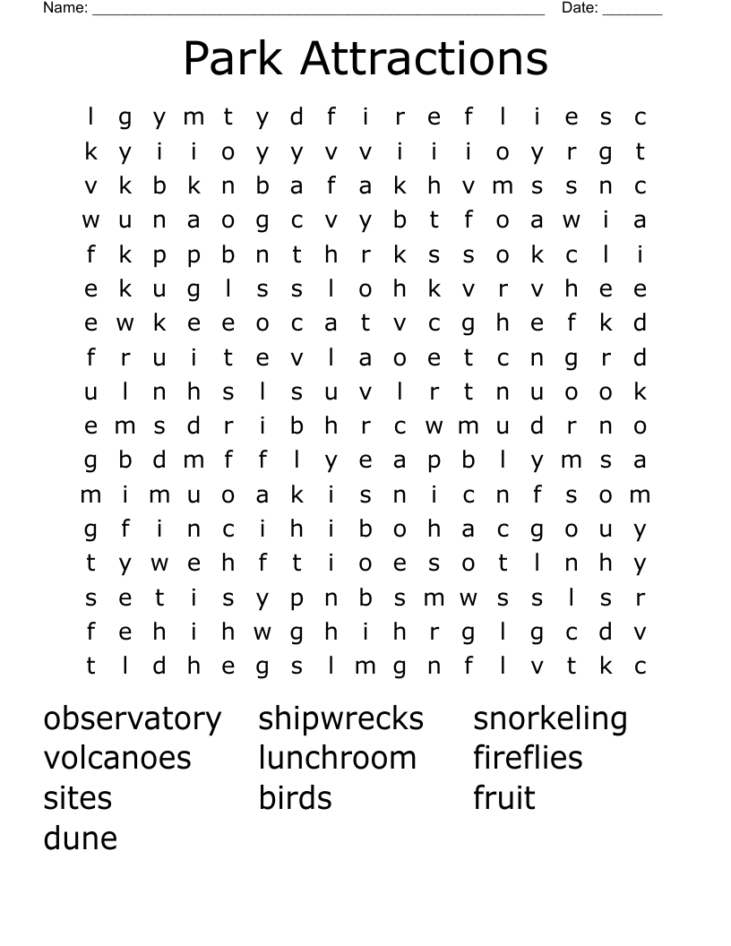 Park Attractions Word Search