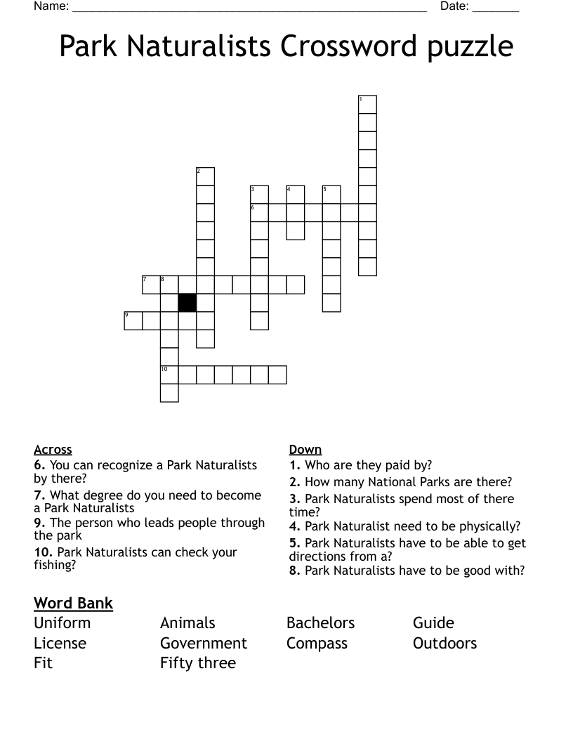 Park Naturalists Crossword puzzle