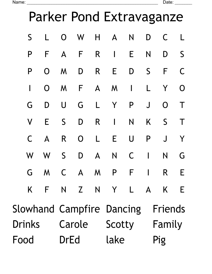 Parker Pond Extravaganze Word Search