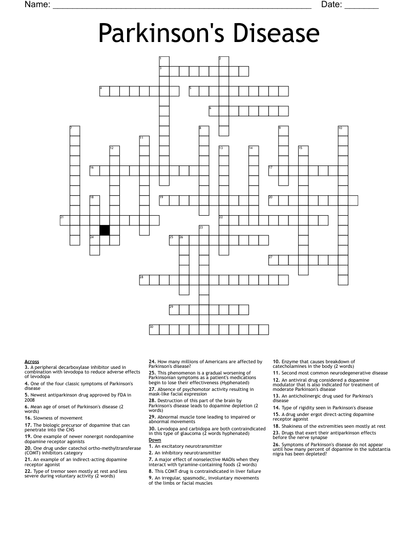 Parkinson's Disease Crossword
