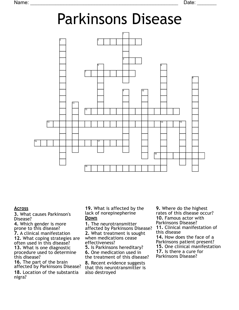 Parkinsons Disease Crossword