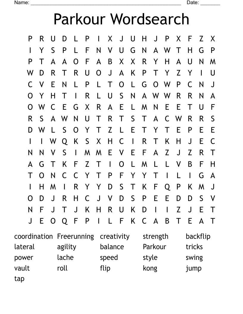 Parkour Wordsearch