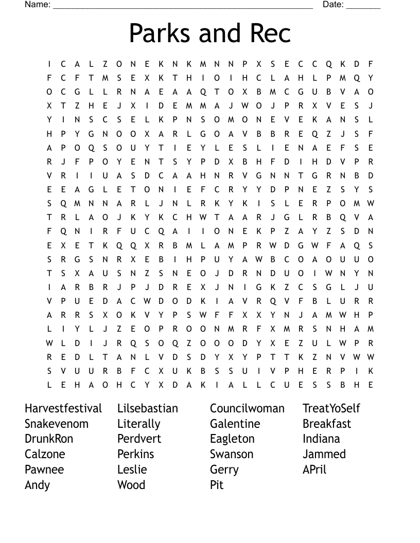 Parks and Rec Word Search