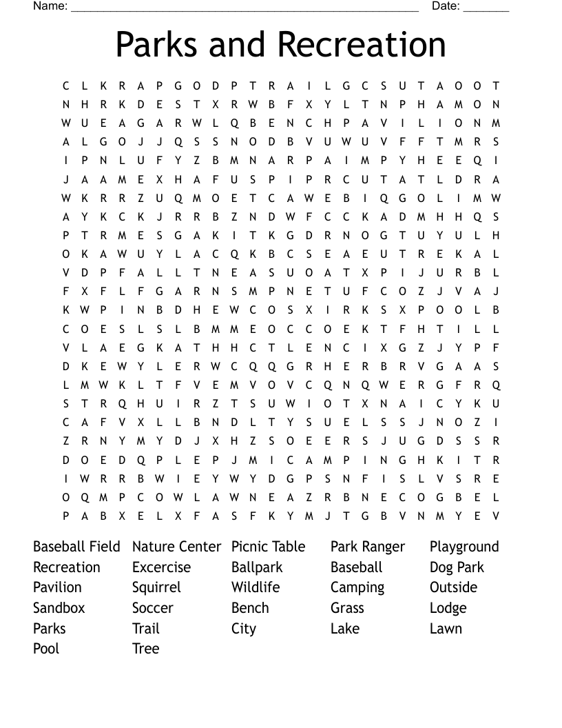 Parks and Recreation Word Search