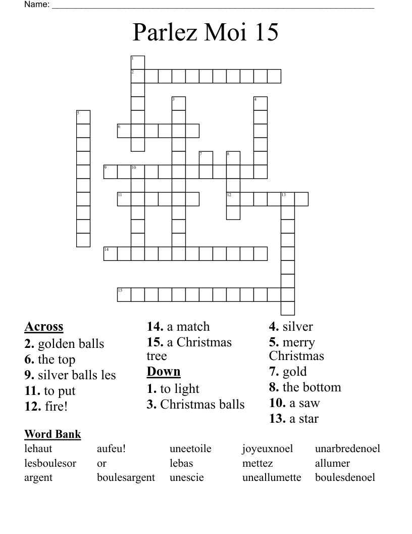 Parlez Moi 15 Crossword