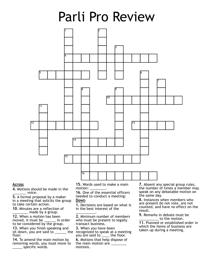 Parli Pro Review Crossword