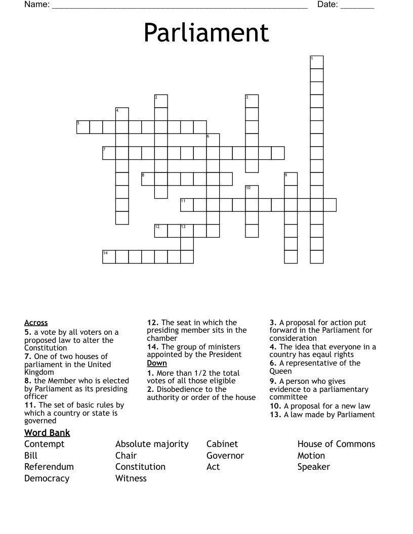 Parliament Crossword