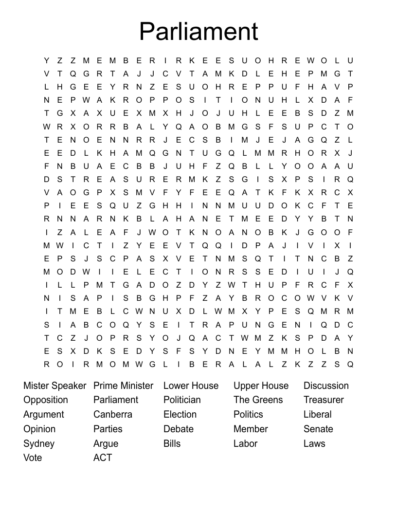 Parliament Word Search
