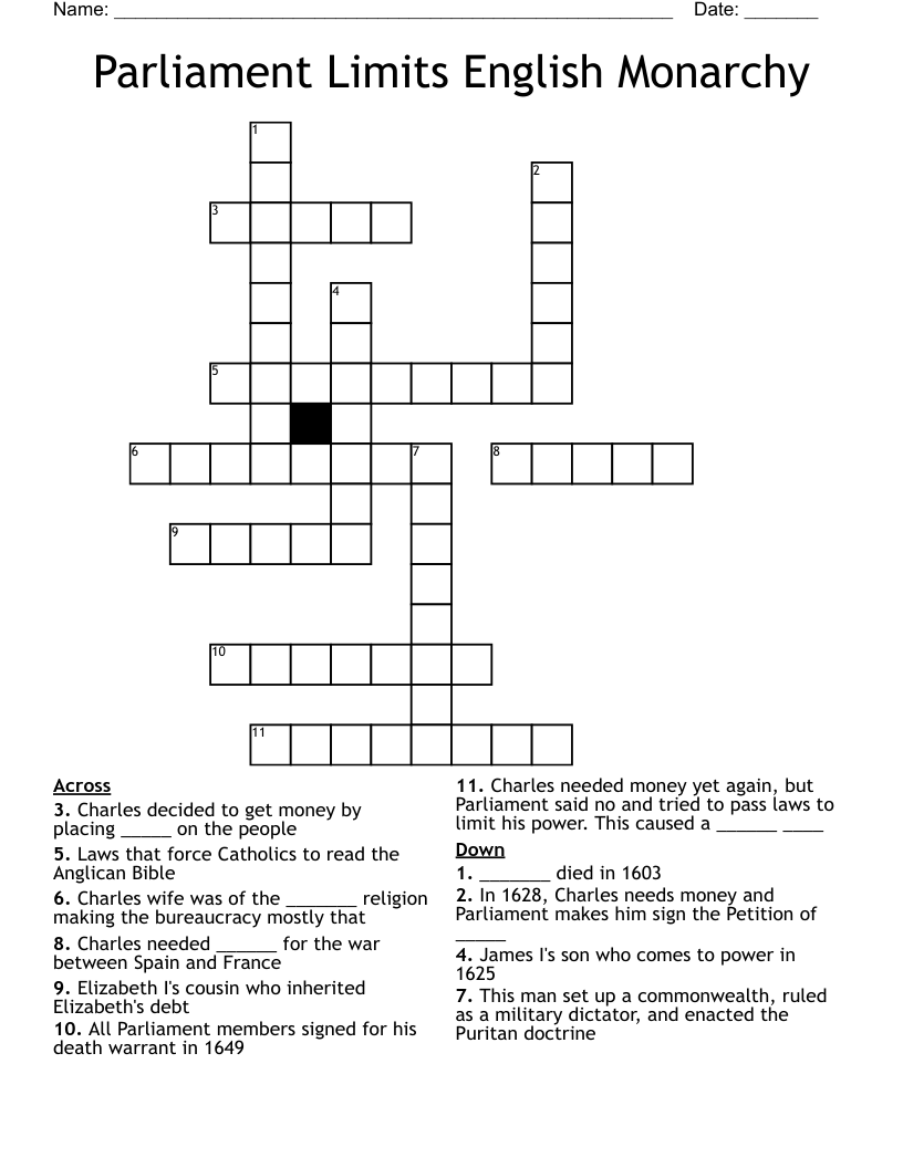 Parliament Limits English Monarchy Crossword