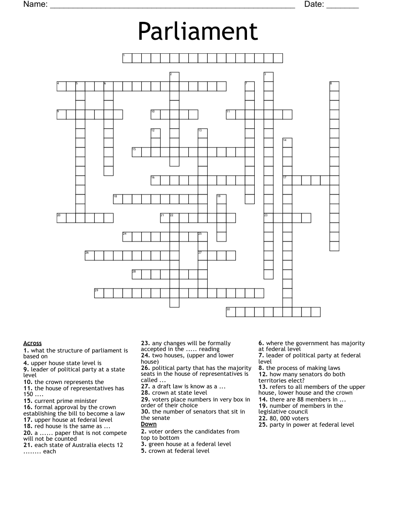 Parliament  Crossword