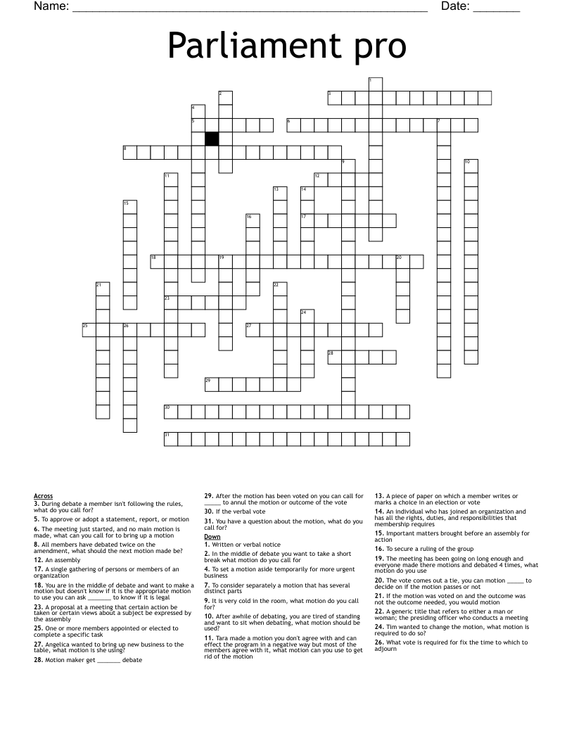 Parliament pro  Crossword