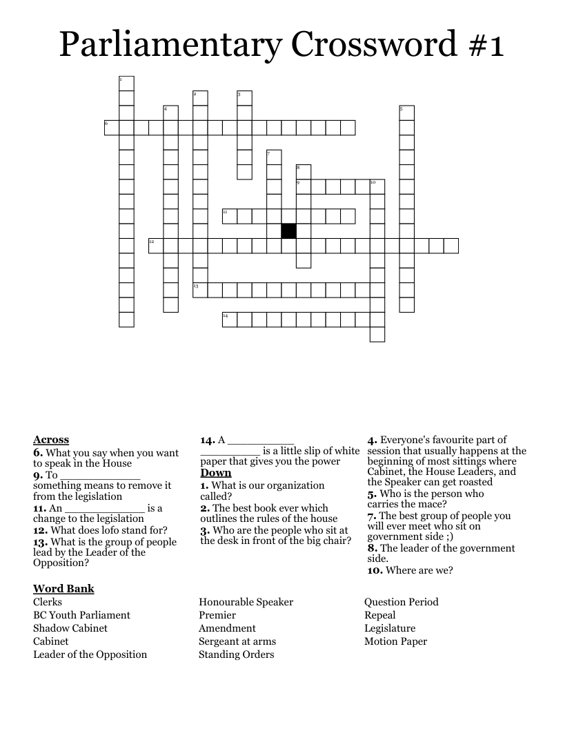 Parliamentary Crossword #1