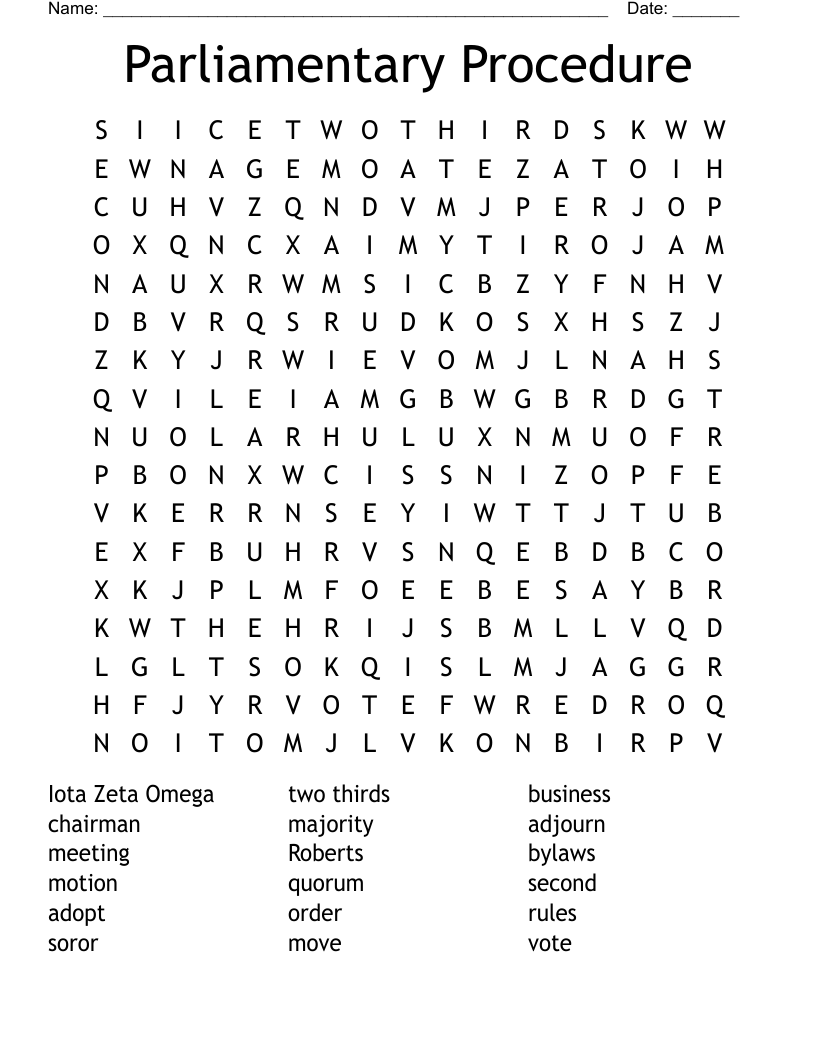 Parliamentary Procedure Word Search