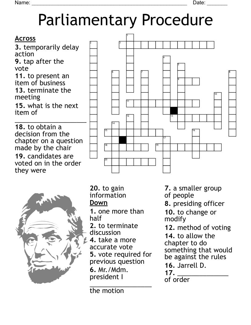 Parliamentary Procedure Crossword