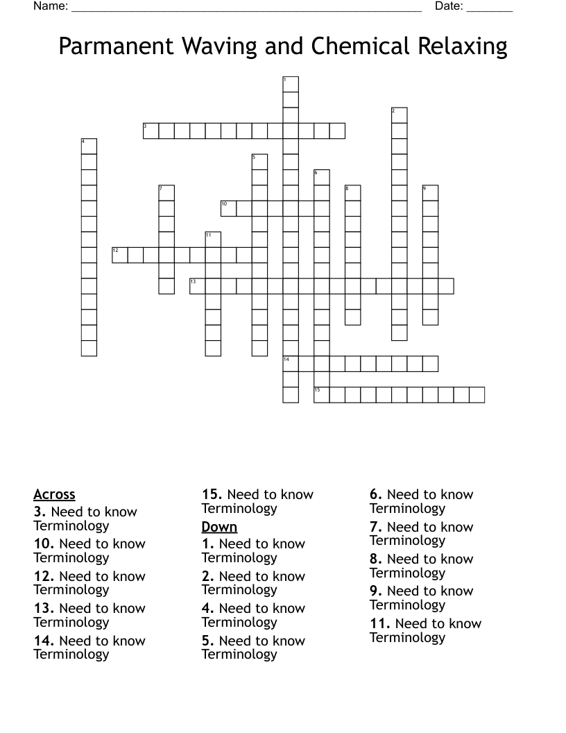 Parmanent Waving and Chemical Relaxing Crossword