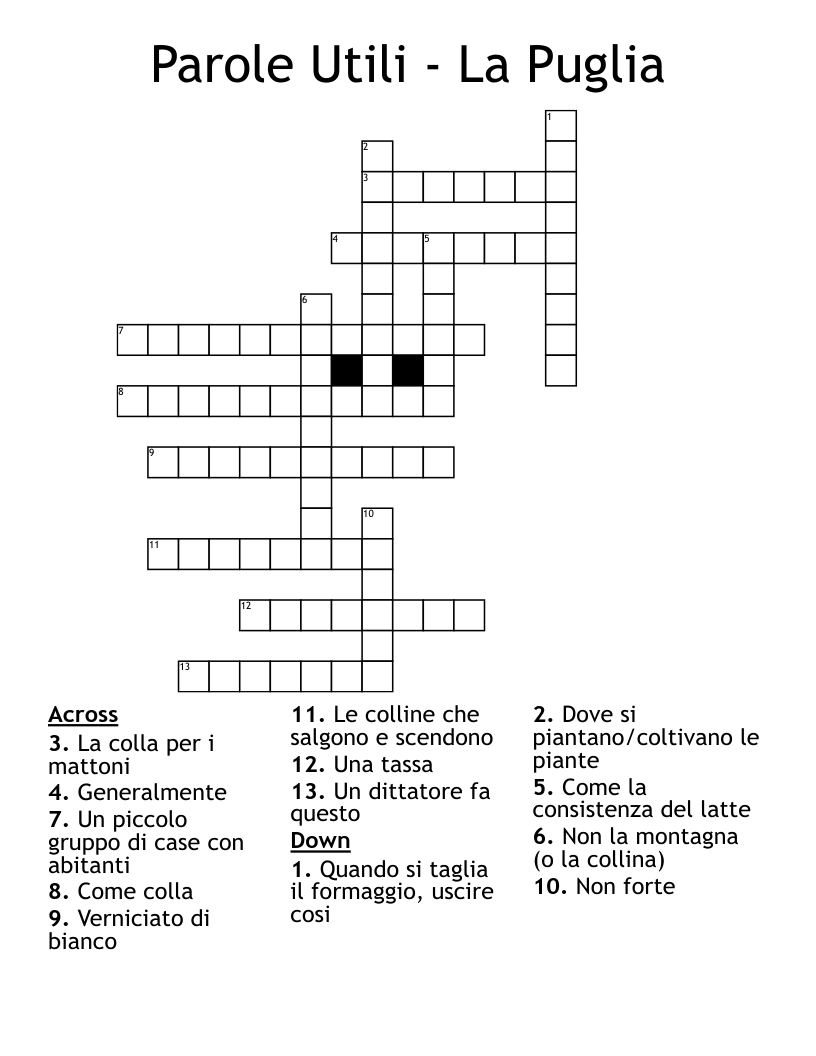 Parole Utili - La Puglia Crossword