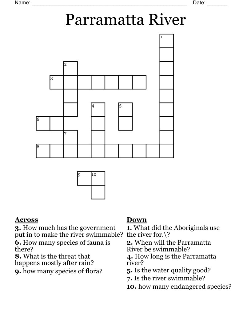 Parramatta River Crossword