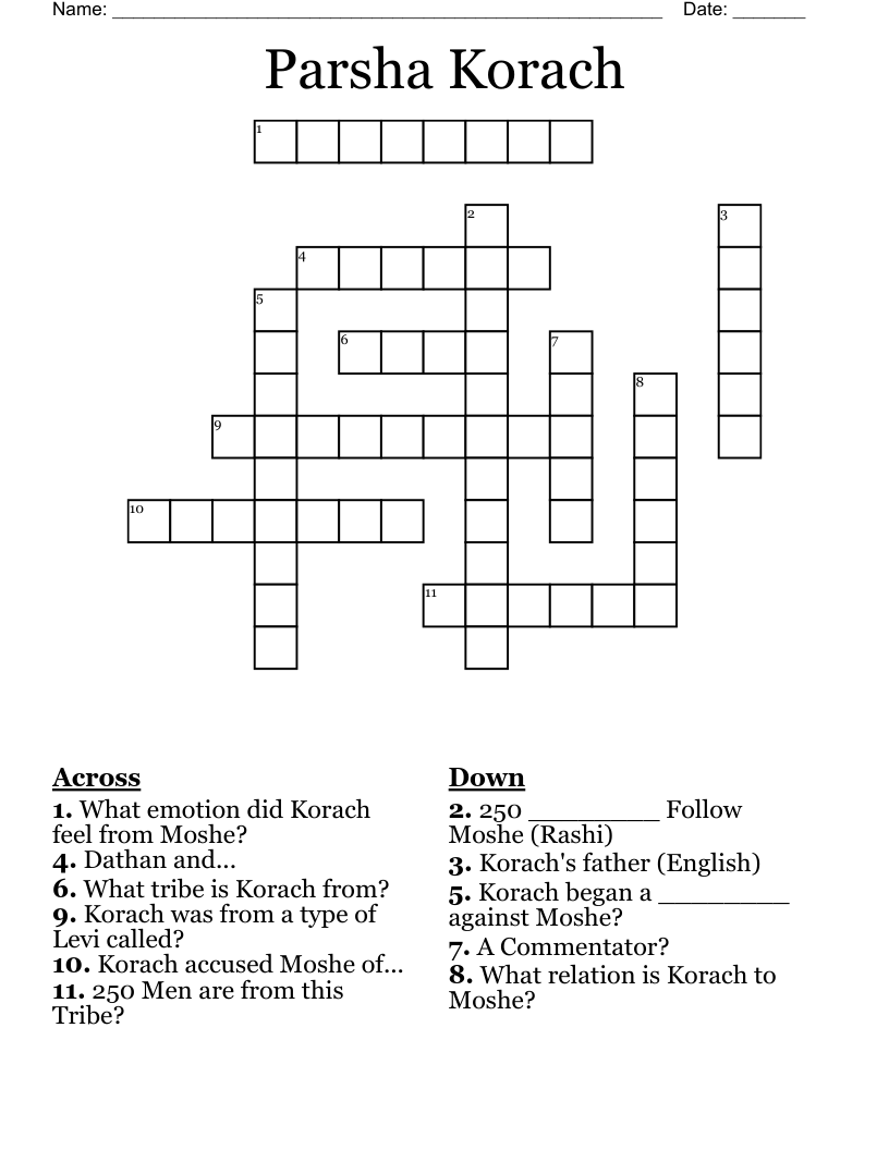 Parsha Korach Crossword