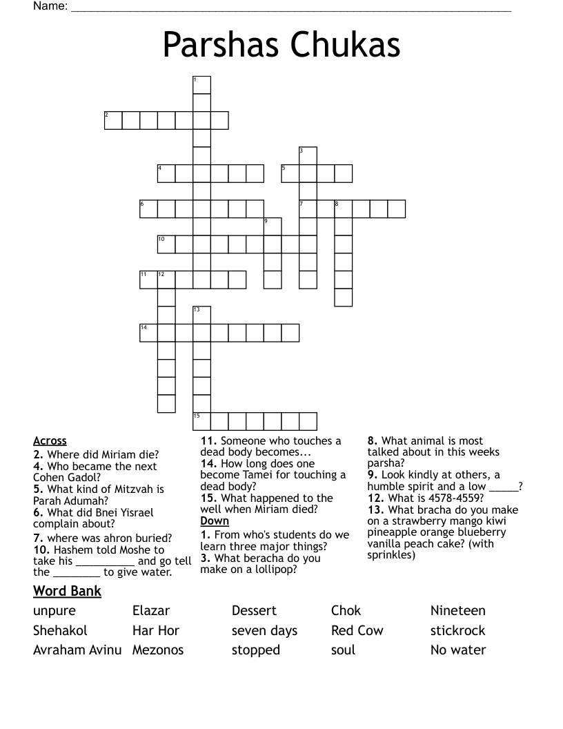 Parshas Chukas Crossword