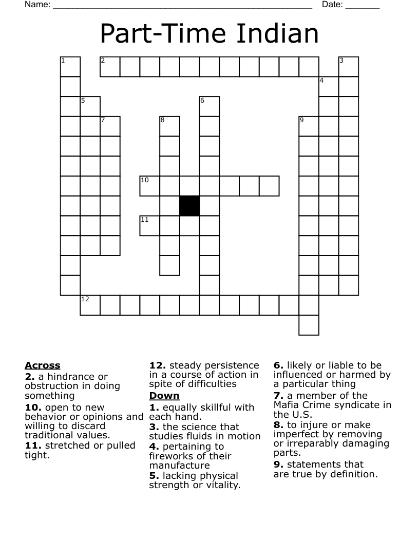 Part-Time Indian Crossword