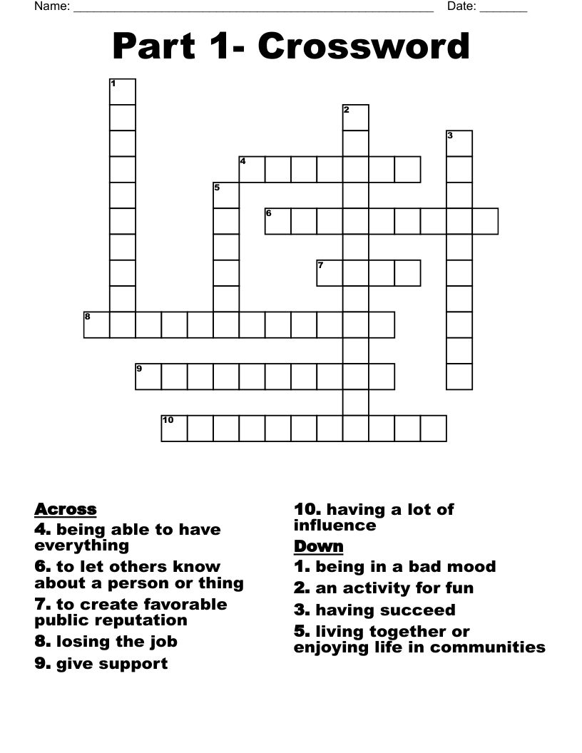 Part 1- Crossword