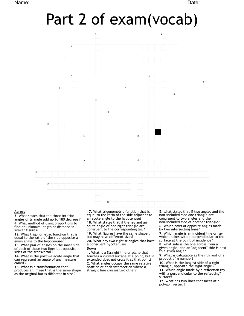 Part 2 of exam(vocab) Crossword